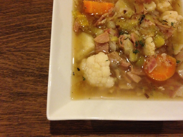 Bacon, leek and sweet potato soup